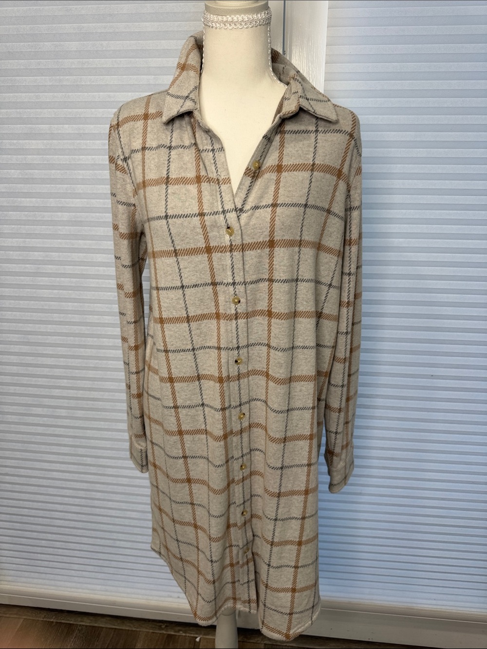 Faherty Beige Plaid Button-Front Shirt Dress MK1327